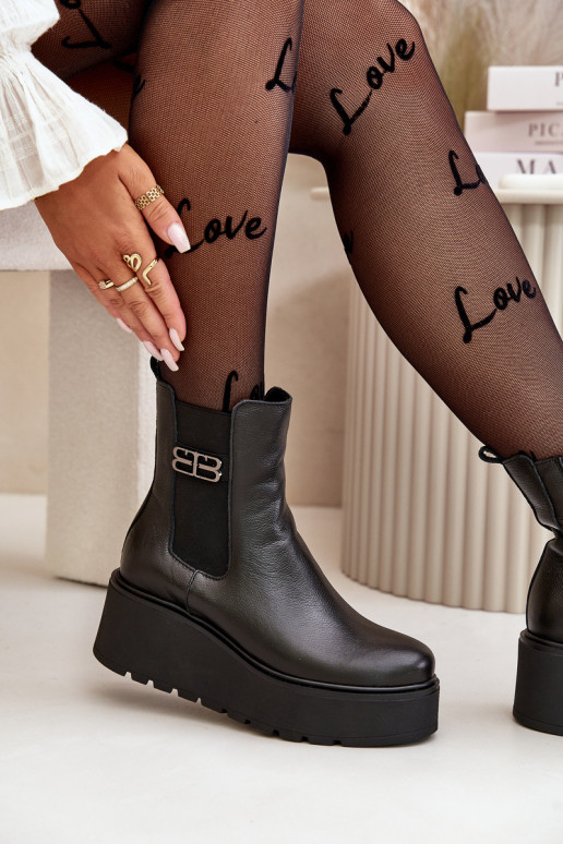 Zazoo 60498 Sieviešu puszābaki no dabīgas ādas  ar platformu I Koturnie Melns