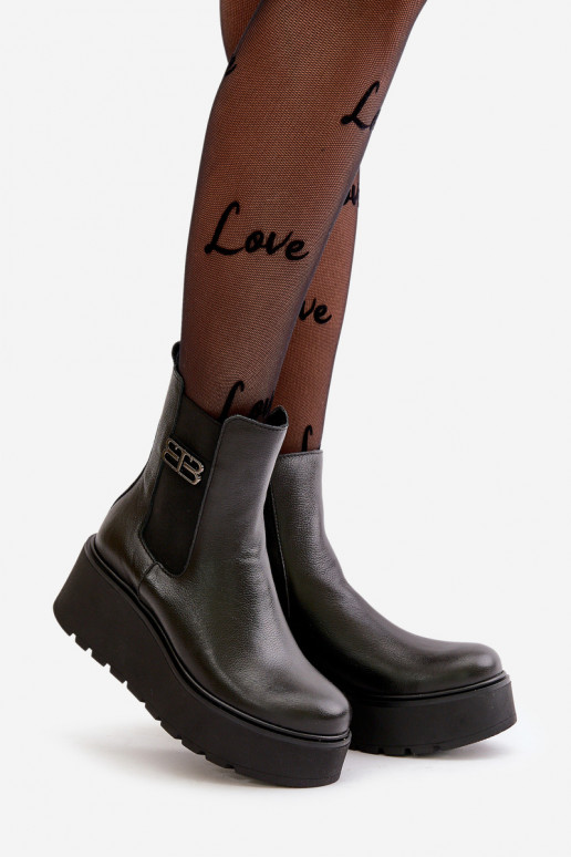 Zazoo 60498 Sieviešu puszābaki no dabīgas ādas  ar platformu I Koturnie Melns