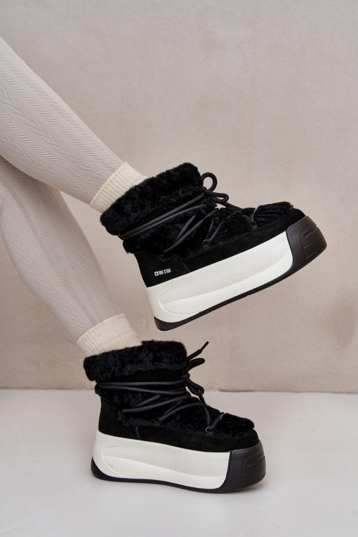   sniega apavi  ar masīvu zoli ar kažokādu Big Star OO274A206 Melns