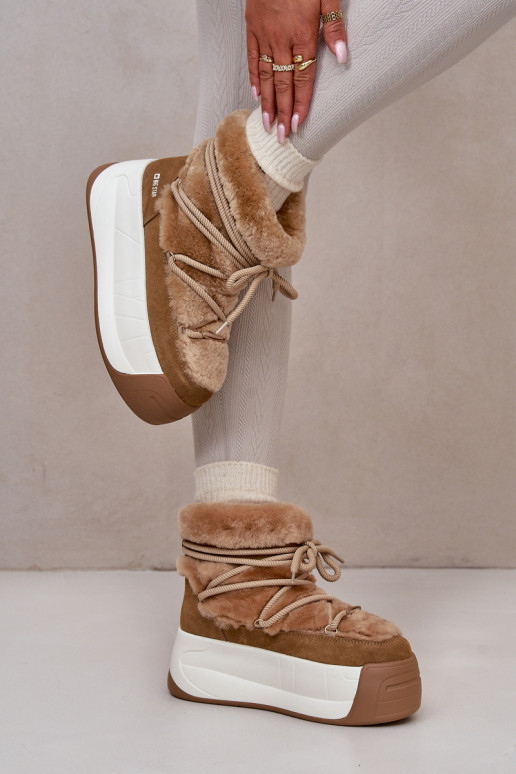   sniega apavi  ar masīvu zoli ar kažokādu Big Star OO274A207 brūnas krāsas