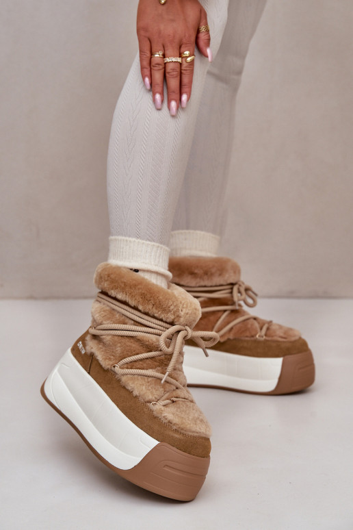   sniega apavi  ar masīvu zoli ar kažokādu Big Star OO274A207 brūnas krāsas