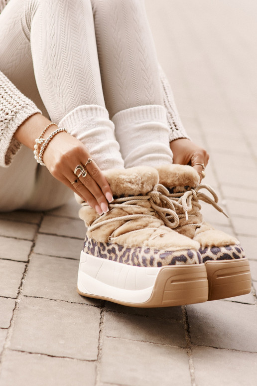   sniega apavi  ar masīvu zoli ar kažokādu ar leoparda kažokādas rakstu Big Star OO274A208 brūnas krāsas