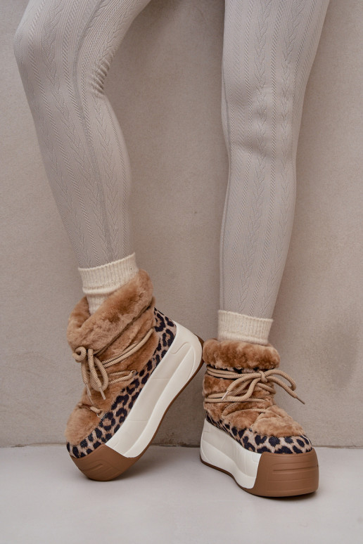   sniega apavi  ar masīvu zoli ar kažokādu ar leoparda kažokādas rakstu Big Star OO274A208 brūnas krāsas