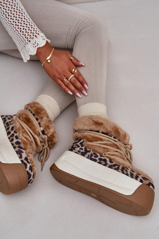   sniega apavi  ar masīvu zoli ar kažokādu ar leoparda kažokādas rakstu Big Star OO274A208 brūnas krāsas