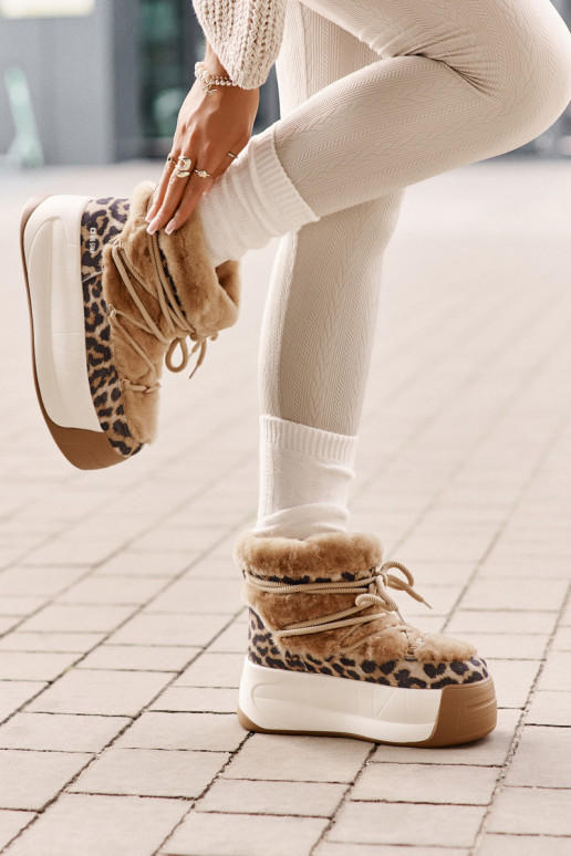   sniega apavi  ar masīvu zoli ar kažokādu ar leoparda kažokādas rakstu Big Star OO274A208 brūnas krāsas