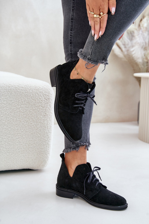 Zazoo 2959 zamšādas apavi Oksfordki šņorējami ar platiem papēžiem Melns Zazoo 2959 zamšādas apavi Oksfordki šņorējami ar platiem papēžiem Melns