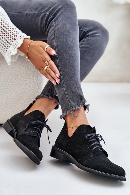 Zazoo 2959 zamšādas apavi Oksfordki šņorējami ar platiem papēžiem Melns Zazoo 2959 zamšādas apavi Oksfordki šņorējami ar platiem papēžiem Melns