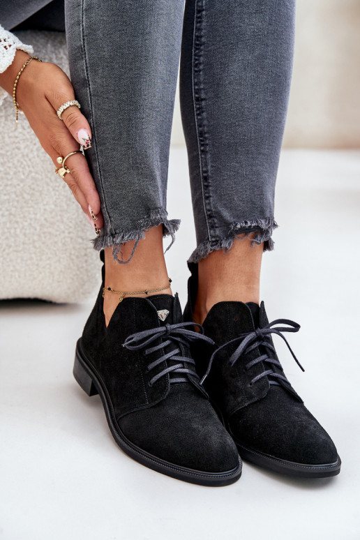 Zazoo 2959 zamšādas apavi Oksfordki šņorējami ar platiem papēžiem Melns Zazoo 2959 zamšādas apavi Oksfordki šņorējami ar platiem papēžiem Melns