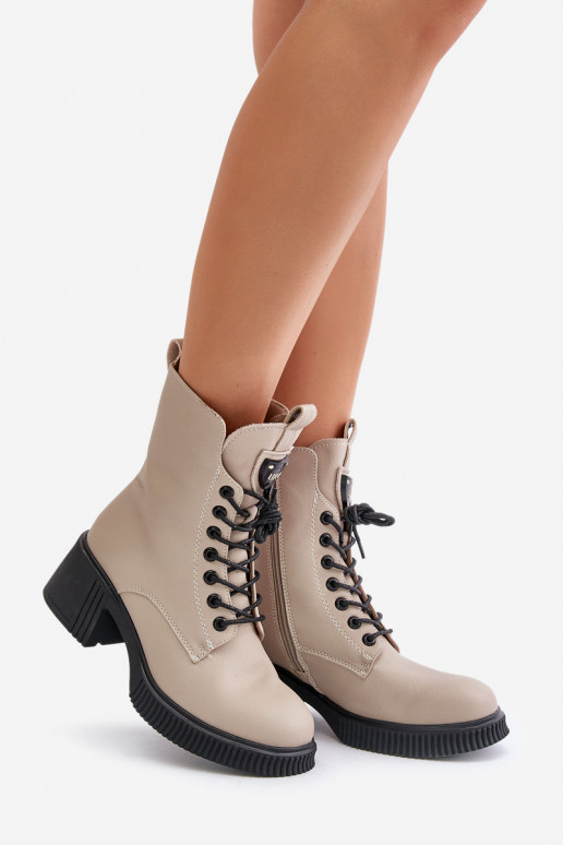 siltināti Sieviešu puszābaki no dabīgas ādas Vinceza 66671 smilšu krāsas