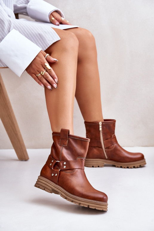 sieviešu zābaki  ar platiem papēžiem  3610 brūnas krāsas