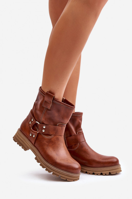 sieviešu zābaki  ar platiem papēžiem  3610 brūnas krāsas