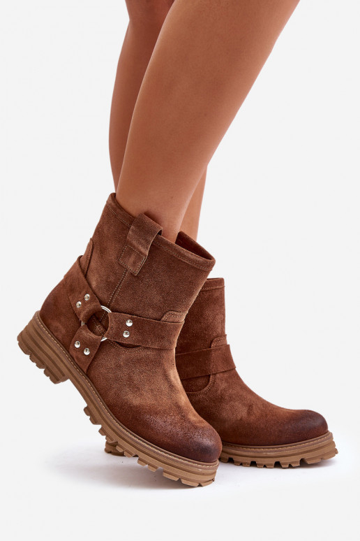 Zamšādas kurpes  ar platiem papēžiem  3610 brūnas krāsas