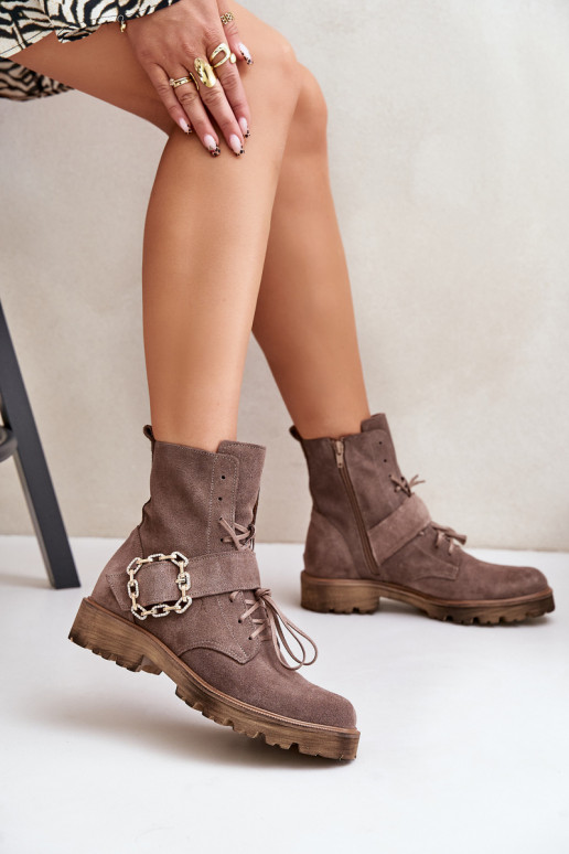 Zazoo 2951 Zamšādas kurpes dekorēti ar sprādzēm smilšu krāsas