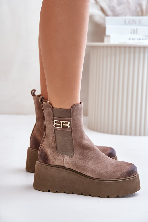 Zazoo 60498  zamšādas stilīgi puszābaki ar platformu I Koturnie smilšu krāsas