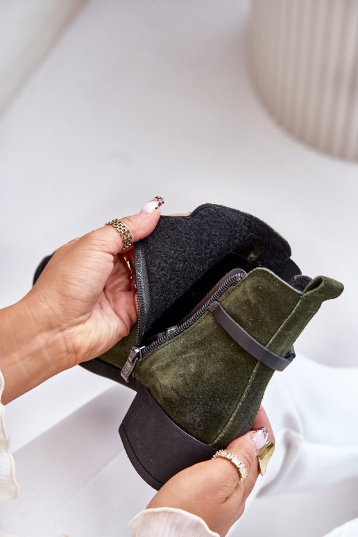 Zazoo 60478 Zamšādas kurpes ar papēdi siltināti Aizsprādzējamas  haki krāsas