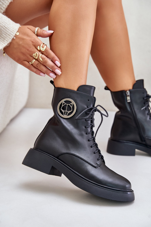   Šņorējami puszābaki  ar ornamentiem Melns Lorevine