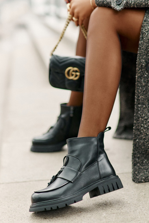 sieviešu zābaki ar platiem papēžiem ar ornamentiem siltināti Melns Asperra