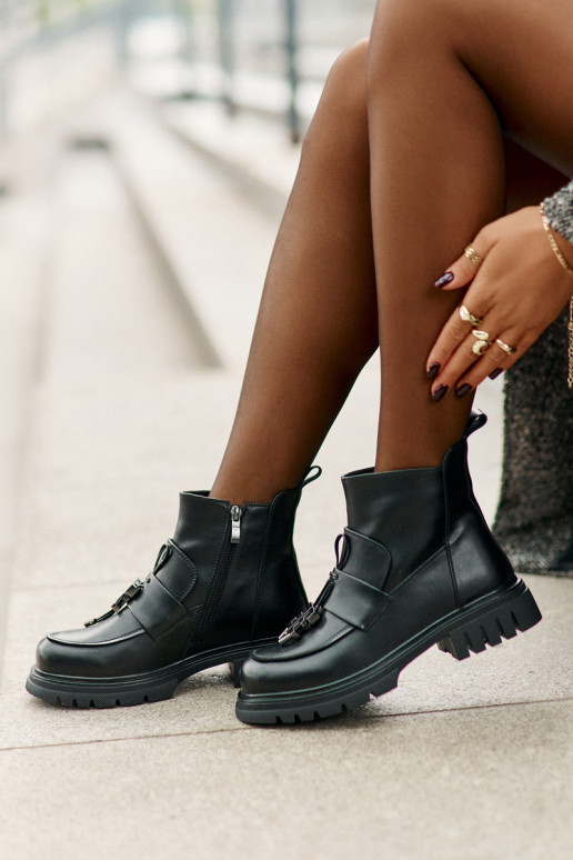 sieviešu zābaki ar platiem papēžiem ar ornamentiem siltināti Melns Asperra