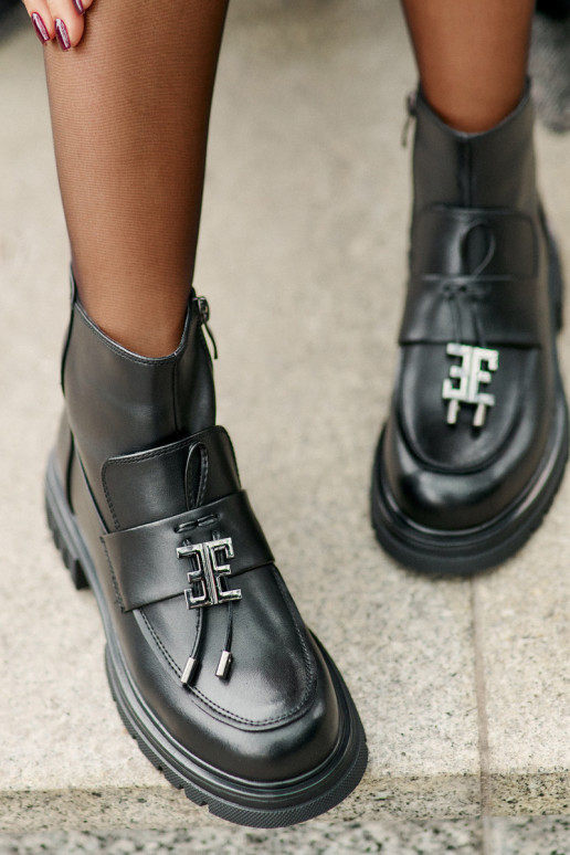 sieviešu zābaki ar platiem papēžiem ar ornamentiem siltināti Melns Asperra