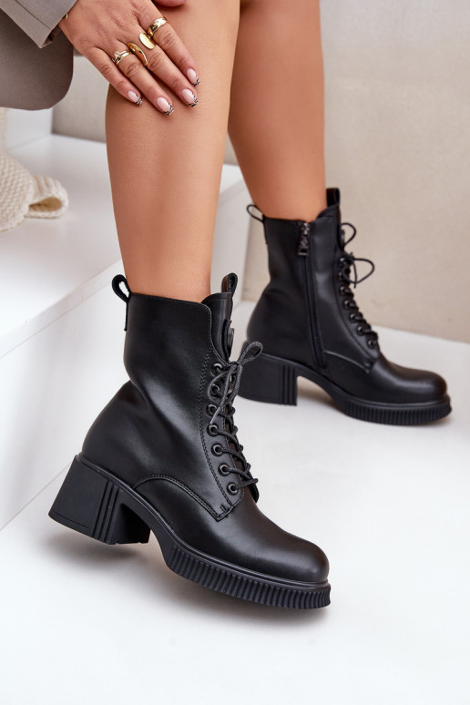 siltināti Sieviešu puszābaki no dabīgas ādas Vinceza 66671 Melns