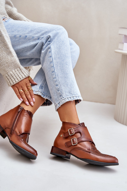 sieviešu zābaki  ar sprādzēm  06696-02 brūnas krāsas