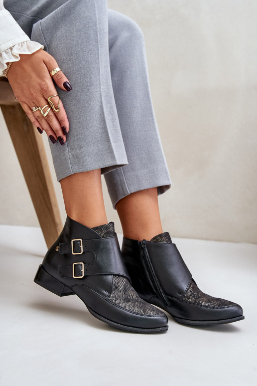 sieviešu zābaki  ar sprādzēm  06696-01 Melns