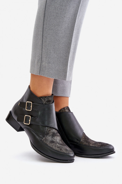 sieviešu zābaki  ar sprādzēm  06696-01 Melns