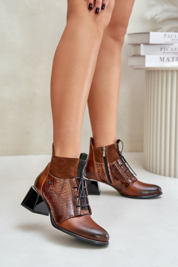 Zazoo 60503 sieviešu zābaki ar papēdi siltināti brūnas krāsas