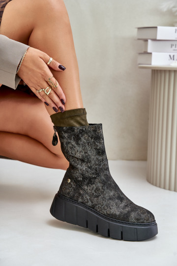 sieviešu zābaki  ar platformu  06766-09 Haki krāsas