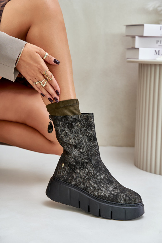 sieviešu zābaki  ar platformu  06766-09 Haki krāsas