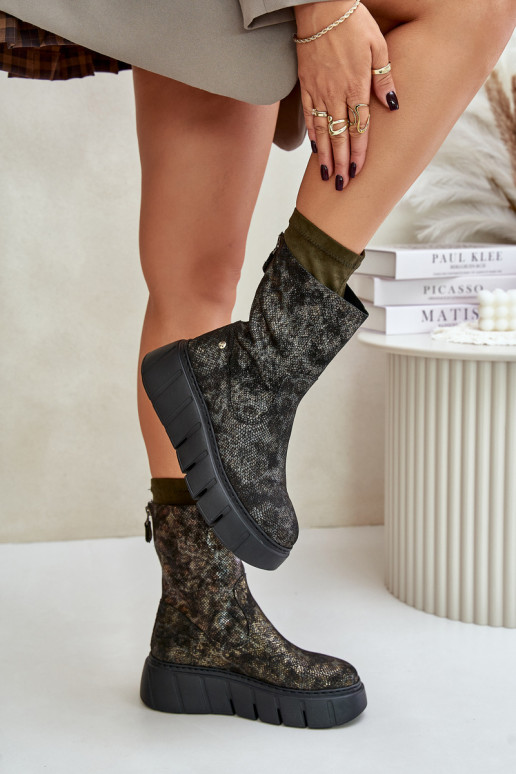 sieviešu zābaki  ar platformu  06766-09 Haki krāsas