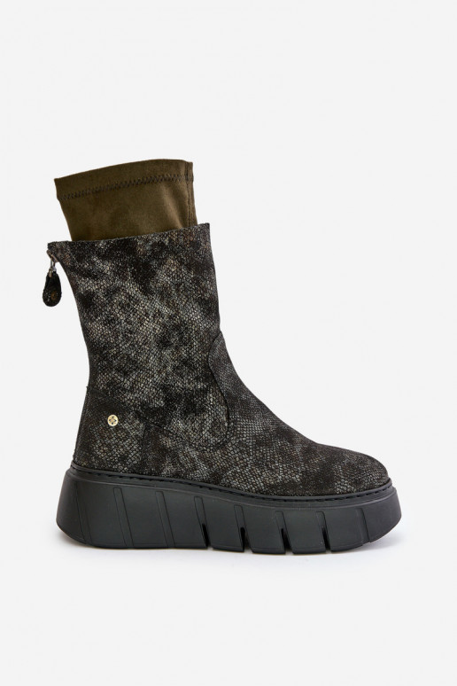 sieviešu zābaki  ar platformu  06766-09 Haki krāsas