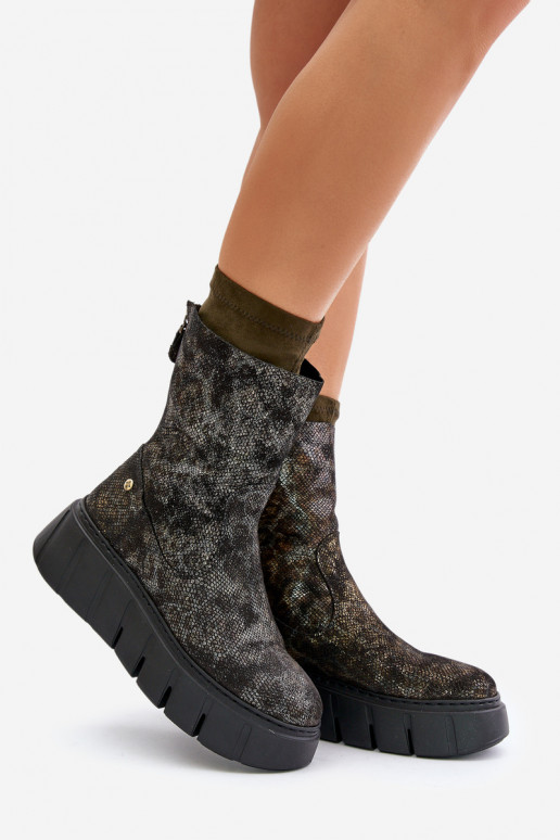 sieviešu zābaki  ar platformu  06766-09 Haki krāsas