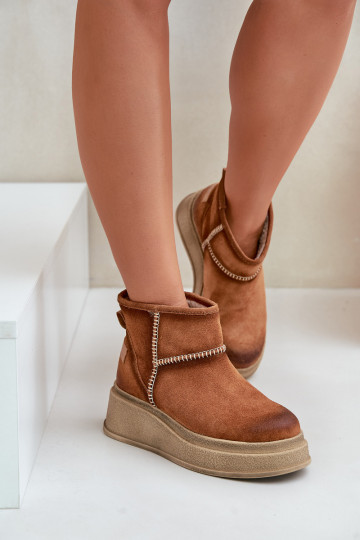 zamšādas sniega apavi Sieviešu puszābaki ar platformu I Koturnie  06769-29 brūnas krāsas