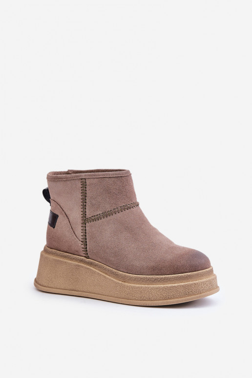 zamšādas sniega apavi Sieviešu puszābaki ar platformu I Koturnie  06769-02 tumši brūnas krāsas   zamšādas sniega apavi Sieviešu puszābaki ar platformu I Koturnie  06769-02 tumši brūnas krāsas