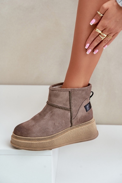 zamšādas sniega apavi Sieviešu puszābaki ar platformu I Koturnie  06769-02 tumši brūnas krāsas   zamšādas sniega apavi Sieviešu puszābaki ar platformu I Koturnie  06769-02 tumši brūnas krāsas