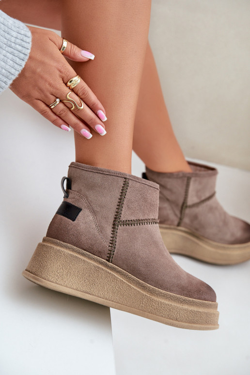 zamšādas sniega apavi Sieviešu puszābaki ar platformu I Koturnie  06769-02 tumši brūnas krāsas   zamšādas sniega apavi Sieviešu puszābaki ar platformu I Koturnie  06769-02 tumši brūnas krāsas