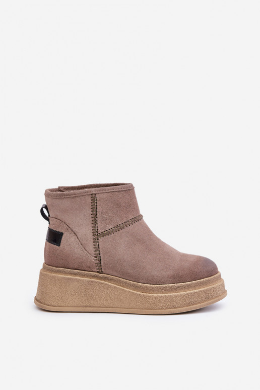 zamšādas sniega apavi Sieviešu puszābaki ar platformu I Koturnie  06769-02 tumši brūnas krāsas   zamšādas sniega apavi Sieviešu puszābaki ar platformu I Koturnie  06769-02 tumši brūnas krāsas