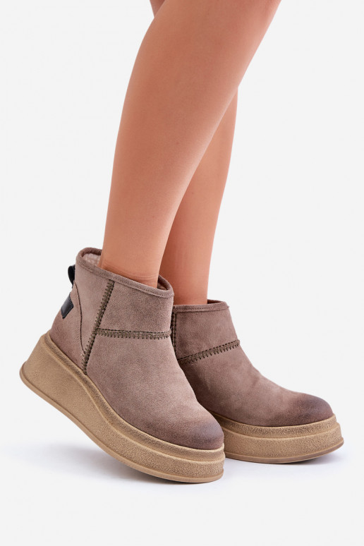 zamšādas sniega apavi Sieviešu puszābaki ar platformu I Koturnie  06769-02 tumši brūnas krāsas   zamšādas sniega apavi Sieviešu puszābaki ar platformu I Koturnie  06769-02 tumši brūnas krāsas