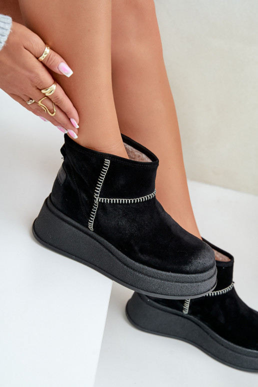  zamšādas sniega apavi Sieviešu puszābaki ar platformu I Koturnie  06769-01 Melns