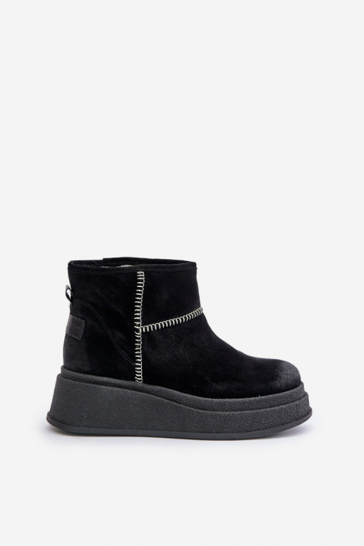   zamšādas sniega apavi Sieviešu puszābaki ar platformu I Koturnie  06769-01 Melns