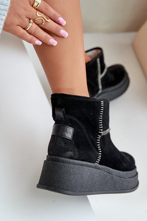   zamšādas sniega apavi Sieviešu puszābaki ar platformu I Koturnie  06769-01 Melns