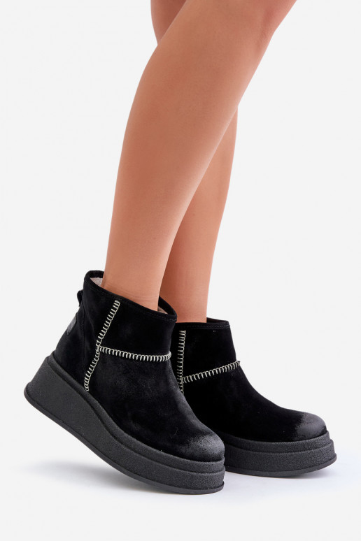   zamšādas sniega apavi Sieviešu puszābaki ar platformu I Koturnie  06769-01 Melns