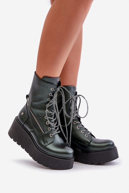 sieviešu zābaki zābaki ar platformu I Koturnie  06676-09 Zaļas krāsas