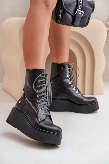 sieviešu zābaki zābaki ar platformu I Koturnie  06676-01 Melns 2