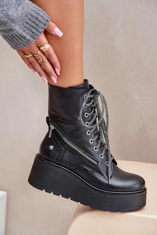 sieviešu zābaki zābaki ar platformu I Koturnie  06676-01 Melns