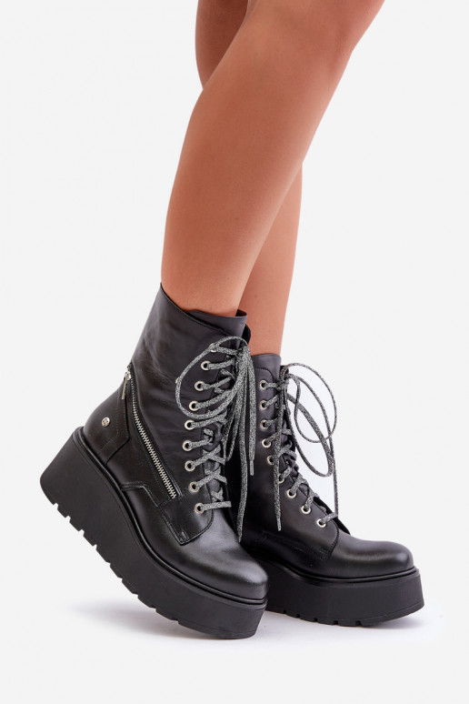 sieviešu zābaki zābaki ar platformu I Koturnie  06676-01 Melns