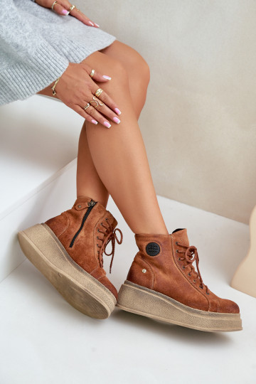 Zamšādas kurpes ar platformu  06309-29 brūnas krāsas