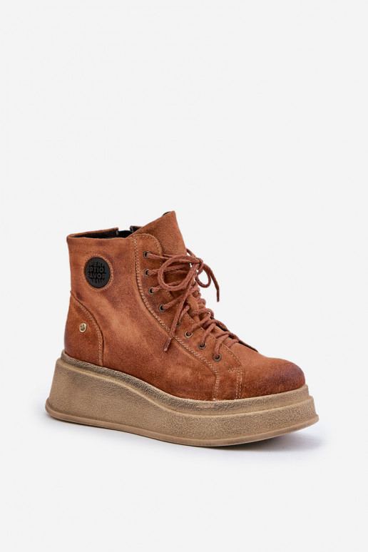 Zamšādas kurpes ar platformu  06309-29 brūnas krāsas