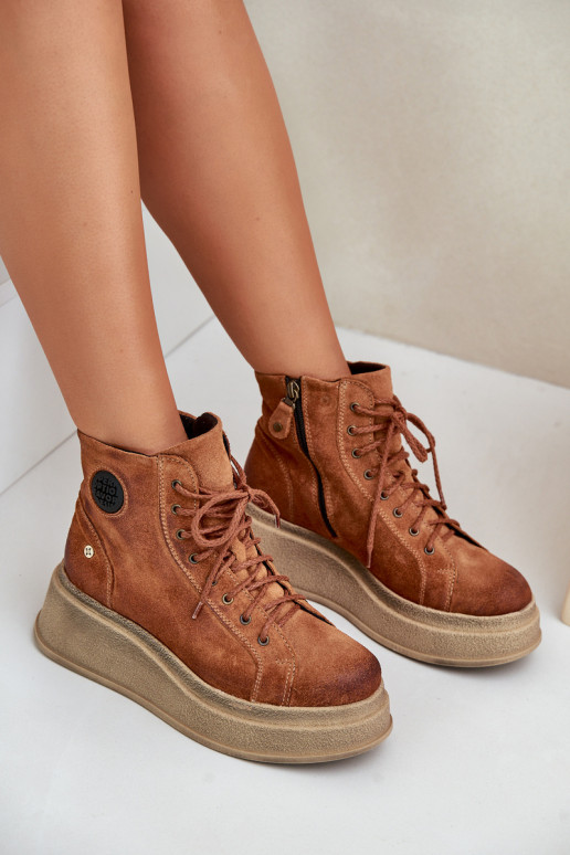 Zamšādas kurpes ar platformu  06309-29 brūnas krāsas